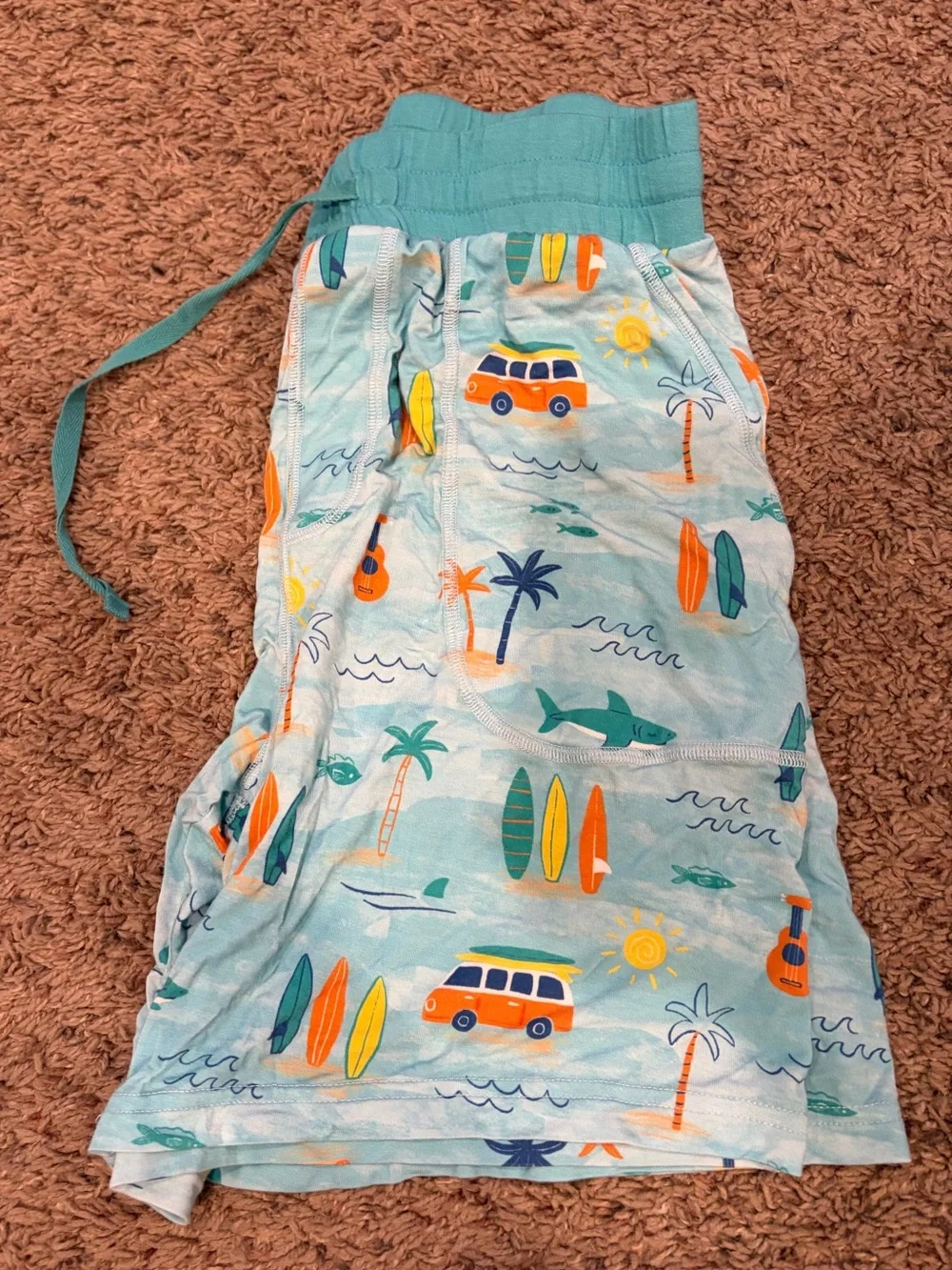 Little Sleepie’s Mens Beach Print Pajama Pants - Light Blue with Orange Surfboar